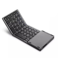 Foldable Bluetooth Keyboard beside them, showcasing wireless connectivity and portable productivity